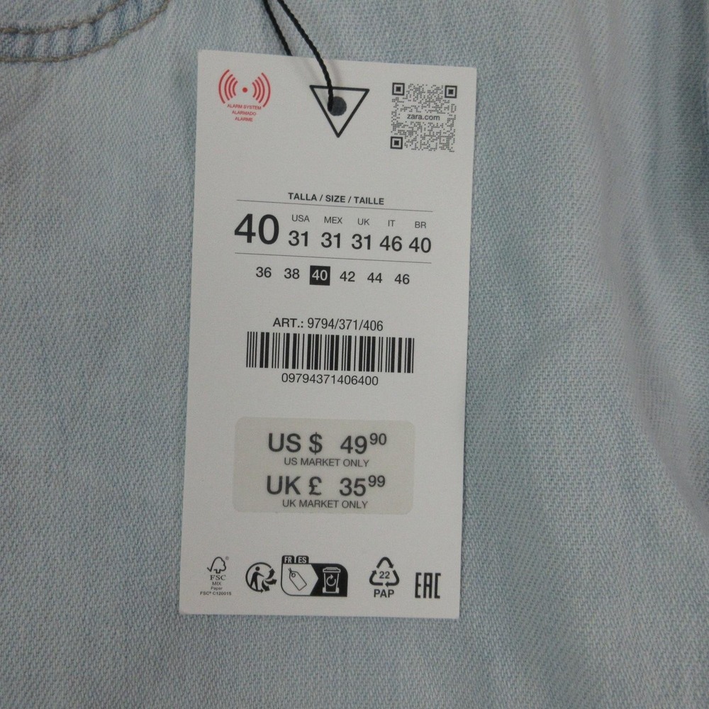Zara Jeans Mens 32x29* Light Blue Mid Waist Loose Wide Leg Ankle NWT - Picture 11 of 16